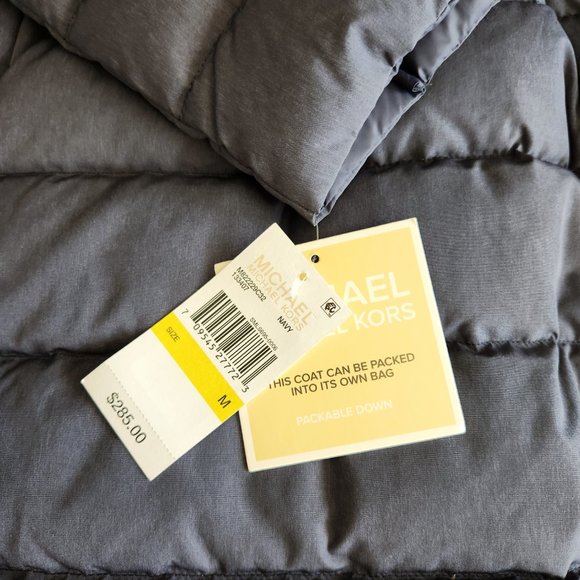 Michael Kors Packable Puffer Down Coat Navy Women’s Medium Quilted Jacket NWT - Picture 7 of 7